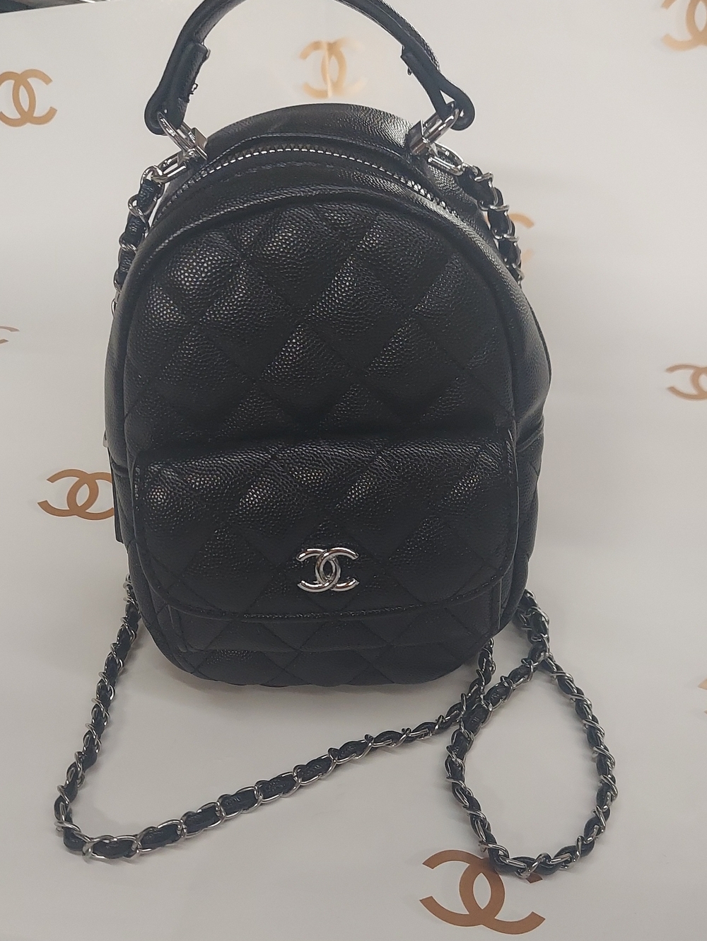 FASHION Quilted Black Mini Backpack-Crossbody Bag with Chain Strap